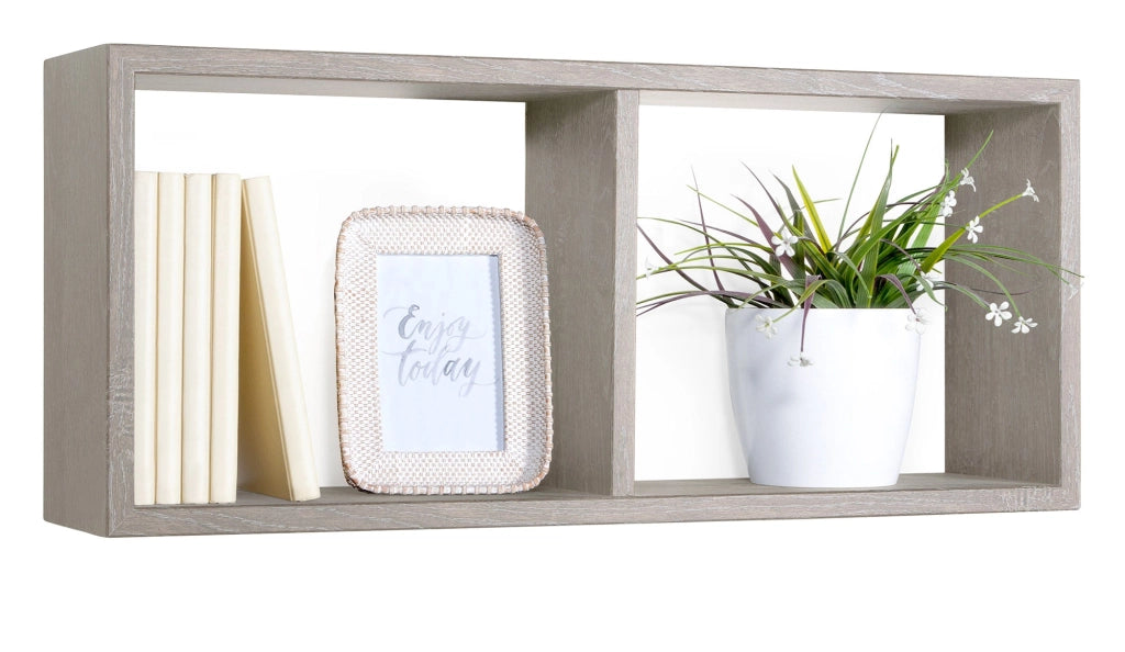 Mensola Rettangolare 2 Scomparti da Parete 70x30x15,5 cm in Fibra di Legno Morgana Rovere Grigio New