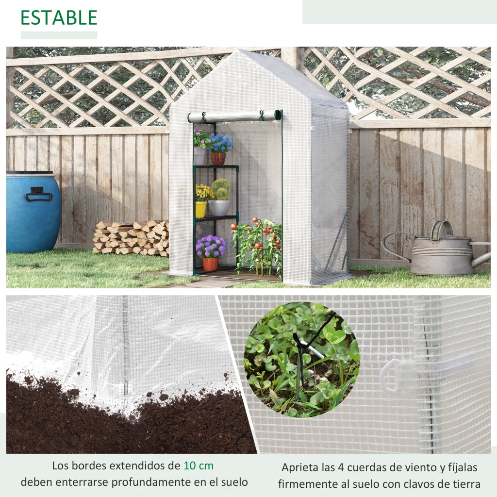 Serra da Esterno Piccola con Scaffali e Porta a Cerniera ¨C Zephmum ¨C Bianco 143x73x195 cm
