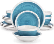 Set di Cucina Ceramico - Blu/Bianco - 4 Piatti Grande - 4 Piatti Piccolo - 4 Piatti Profondo - 4 Ciotole - 16 Porzioni - Blu - Bianco
