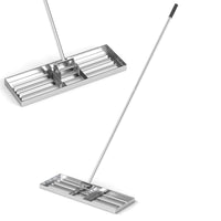 Rastrello livellatore per prato cortile, Livellatore giardino con impugnatura ergonomica e piastra 75 x 25 cm Argento-Attrezzi da giardino