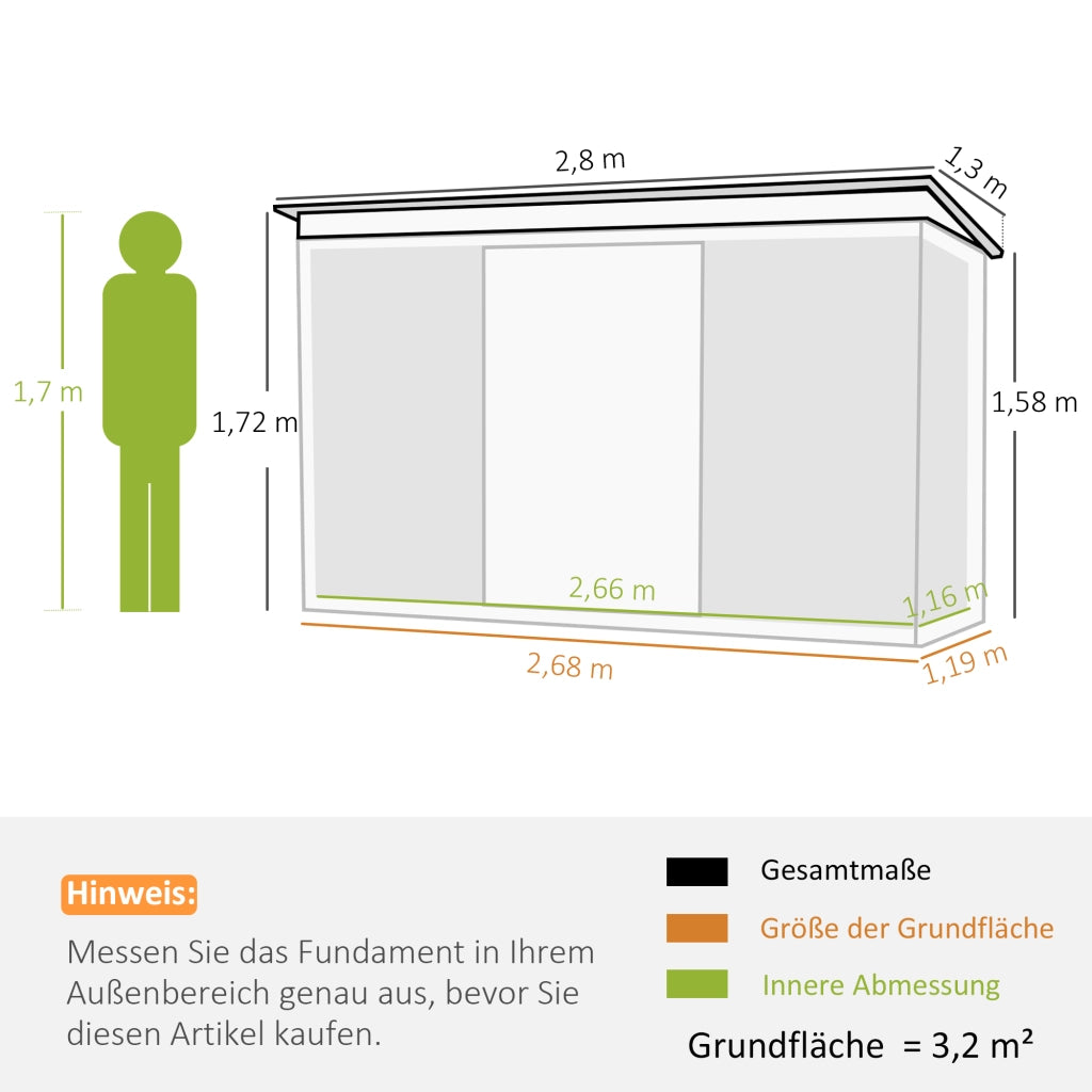 CASA DA GIARDINO 280 x 130 x 172 cm Acciaio Verde Scuro