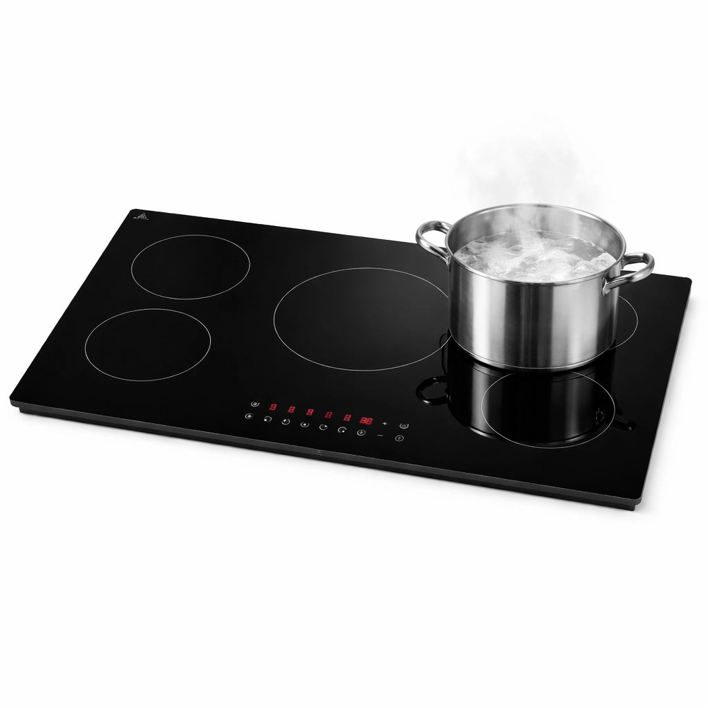 Piano Cottura Induzione 77cm 5 Fuochi Vetro Nero Touch 9 Livelli Power Boost