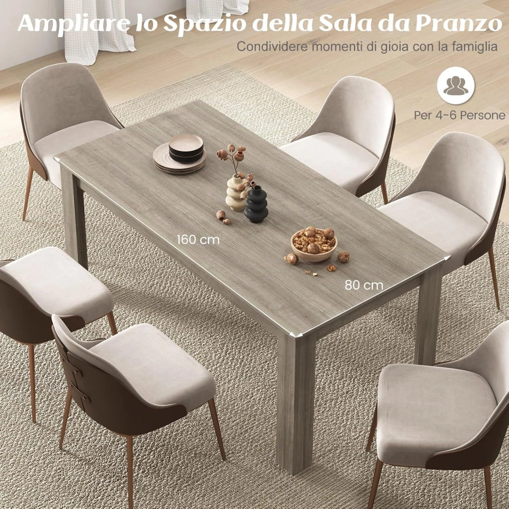 Tavolo da Pranzo 160 x 80 x 76 cm, Tavolo da Cucina Rettangolare con Piano Grande e Gambe Robuste, Tavolo per Massimo 8 Persone (Naturale)