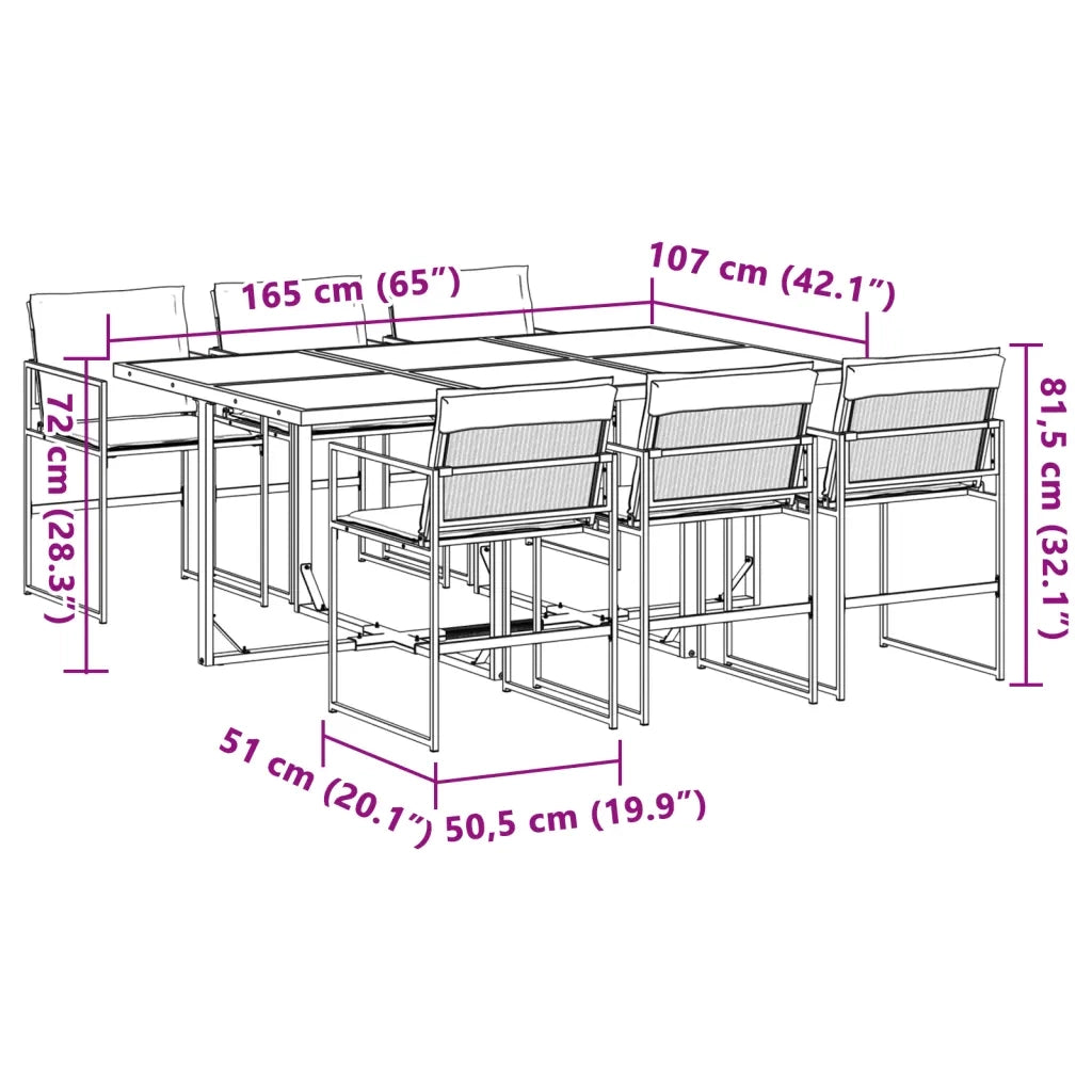 Set da Pranzo da Giardino 7 pz | Set Salotto da Giardino con Cuscini Bianco in Textilene