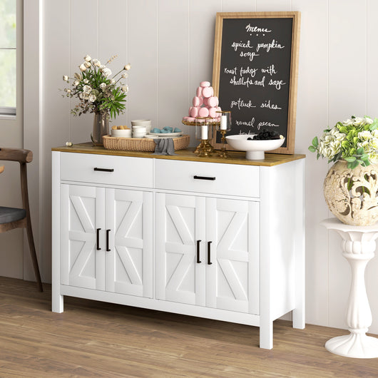 Credenza Stile Rustico con 2 Cassetti e 2 Armadietti 120x39,3x82,5 cm Bianco