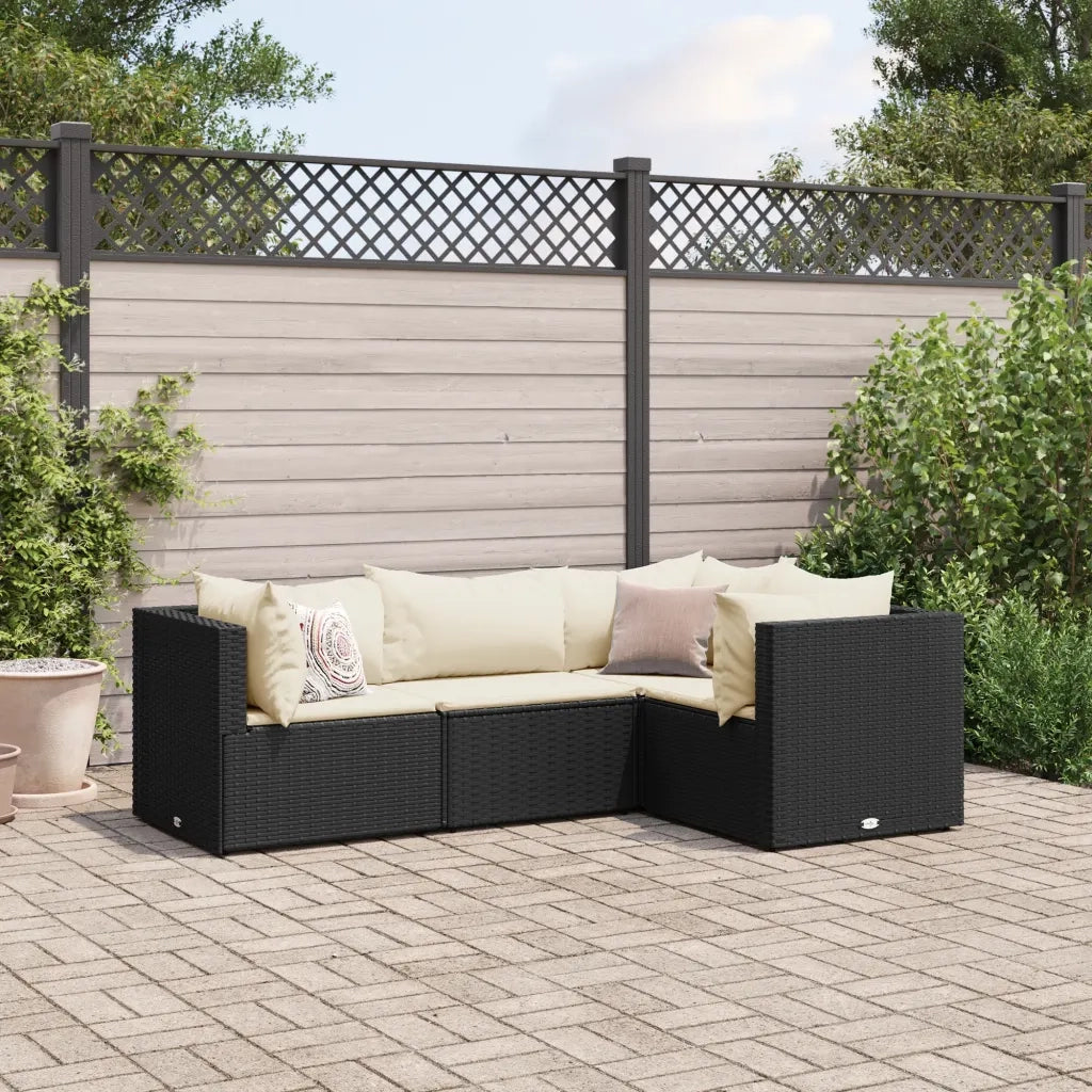 Set Divani da Giardino 4 pz con Cuscini Nero in Polyrattan 3308072