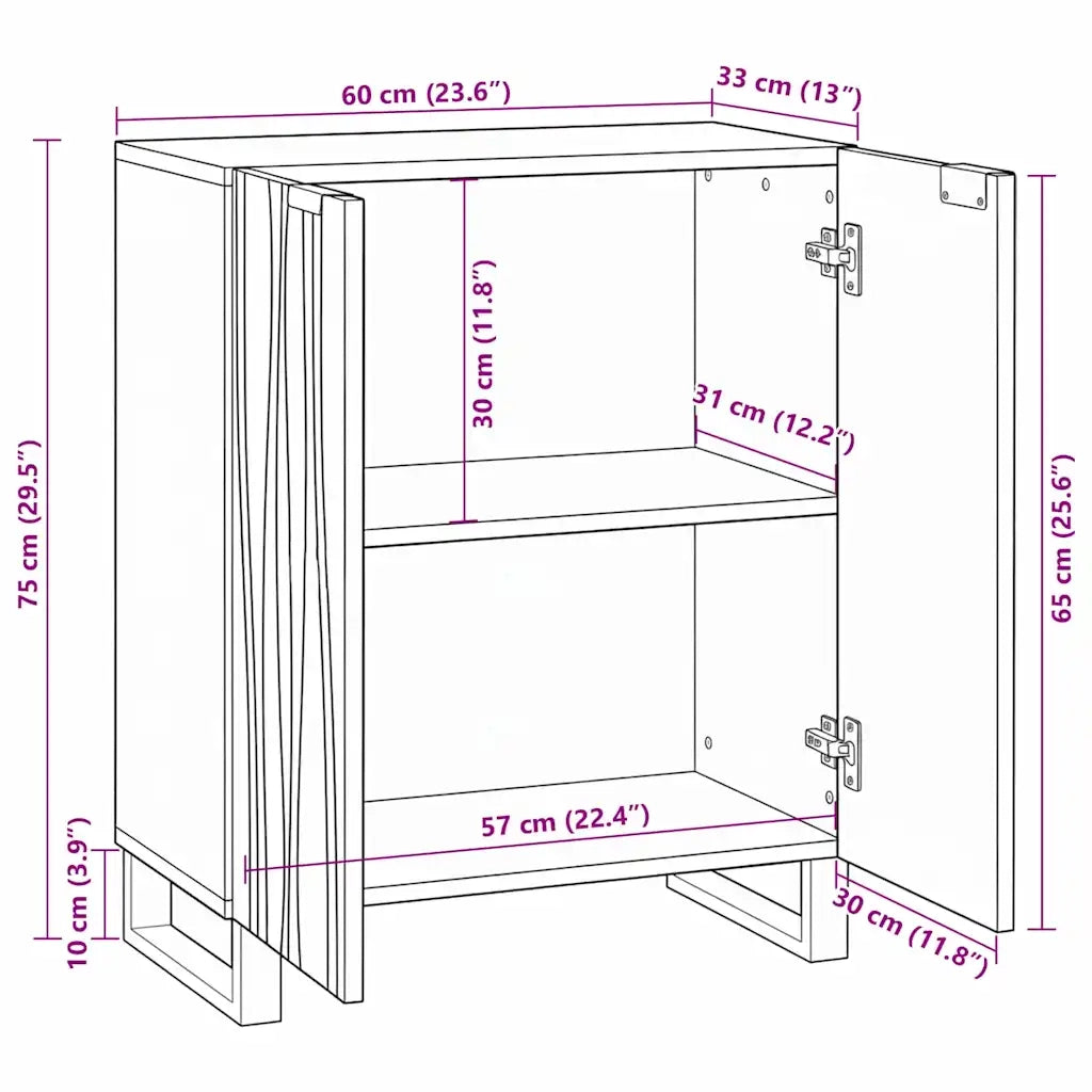 vidaXL Credenza Bianco 60 x 33.5 x 75 cm Legno massello di mango