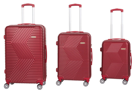 Set 3 Valigie Trolley Rigide in ABS 4 Ruote TSA Ravizzoni Haiti Dark Rosso