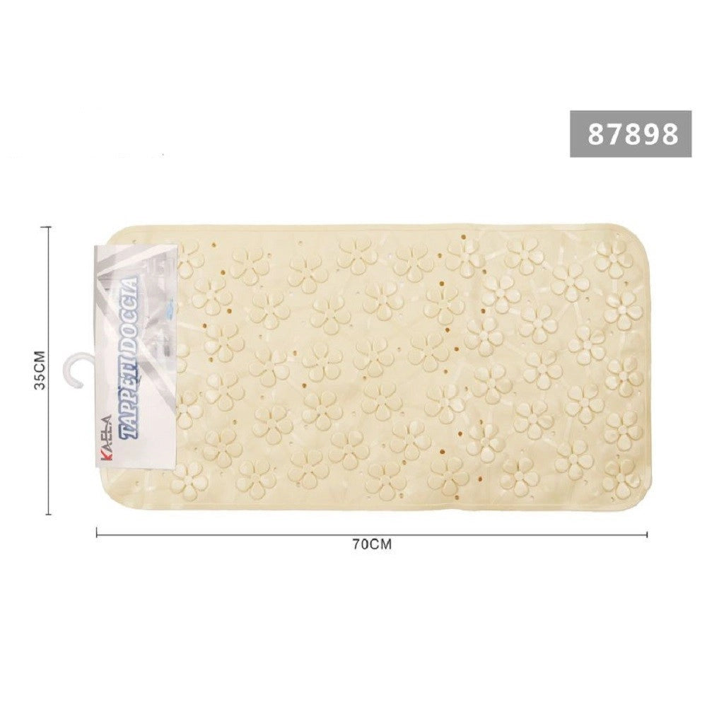 Trade Shop - Tappeto Antiscivolo Rettangolare Per Bagno Vasca Doccia Loto Crema 35x70cm 87898 -