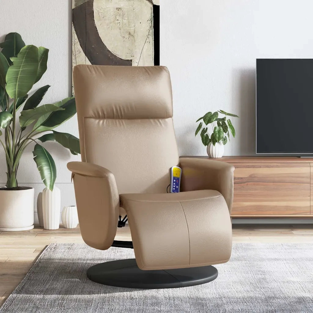 Poltrona Reclinabile Massaggi Poggiapiedi Cappuccino Similpelle 356556