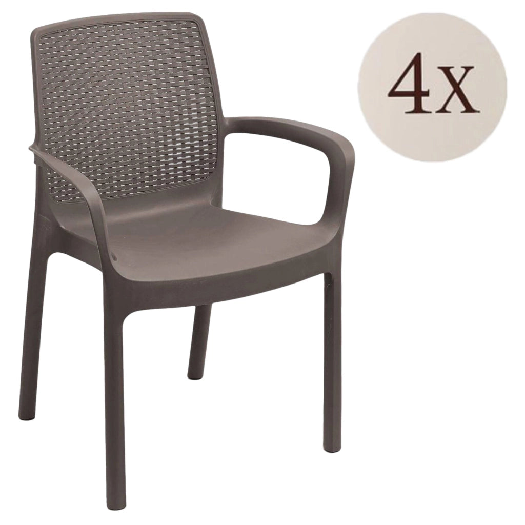 Sedia da esterno Anacleto, Seduta da giardino, Sedia per tavolo da pranzo, Poltrona outdoor effetto rattan, 100 % Made in Italy,Set da 4, Cm 54x60h82, Marrone