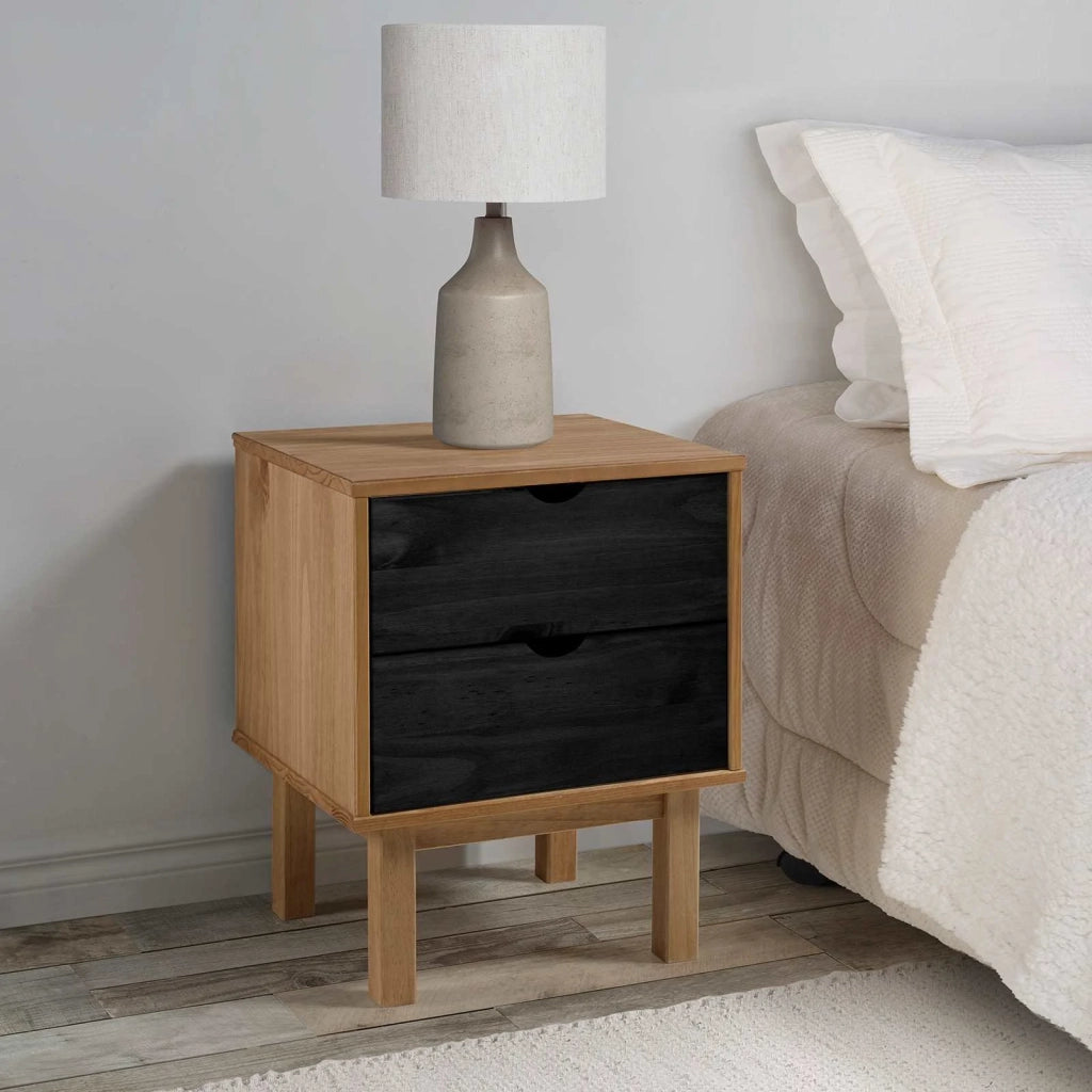 Comodino OTTA Nero 45 x 39 x 57 cm Legno Massello di Pino