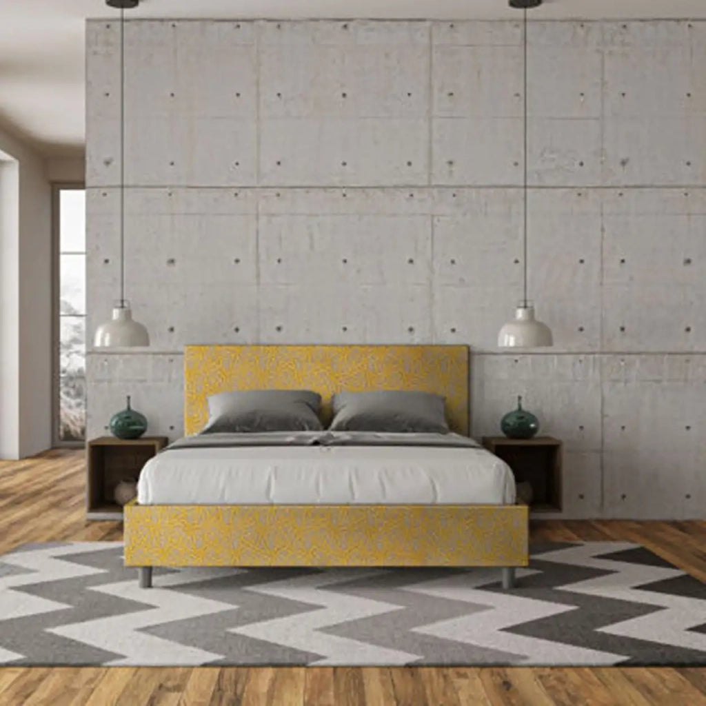 Letto matrimoniale senza rete imbottito 160x210 tessuto Era 6 giallo Adele