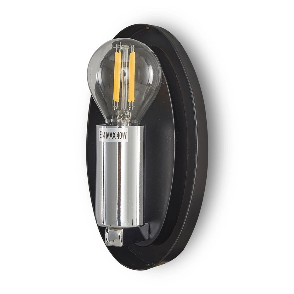 Applique Contemporanea Mabell Metallo Nero 1 Luce Diffusore Vetro Cromo