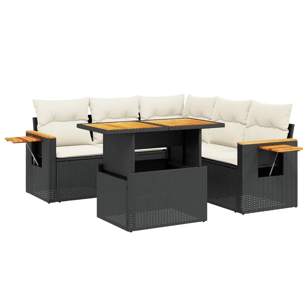 Set Divano da Giardino 6 pz con Cuscini Nero in Polyrattan 3273513