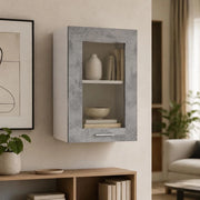 Lyon Wall-mounted Glass Cabinet, Concrete Grey, 40x31x60 Cm, Wood-based Material