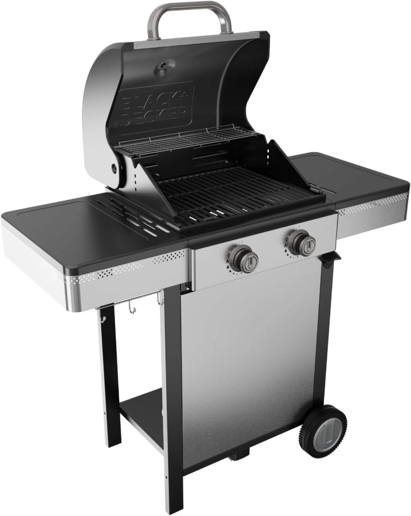 Black + decker bxog7200e barbecue inox a gas gpl con 2 bruciatori e ripiani laterali