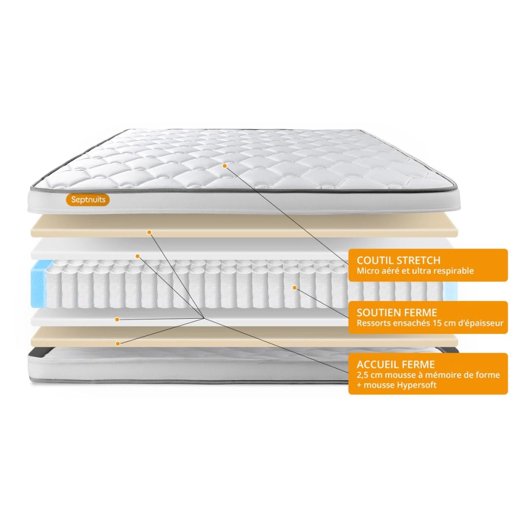 Pacchetto letto completo - Materasso 200x200cm + Box spring con doghe (kit) + 2 cuscini + Piumino - Molla Memo