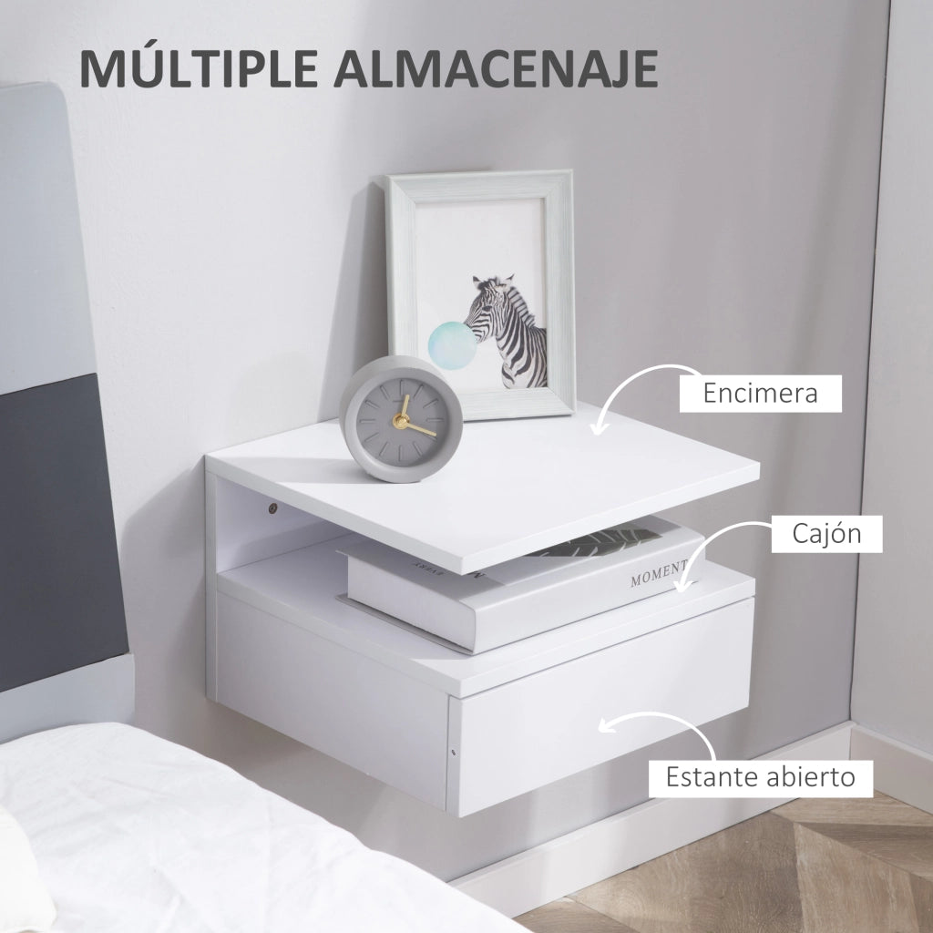 Comodino a Sospensione con Cassetto ¨C zephmum ¨C Bianco 35x32x22,5 cm