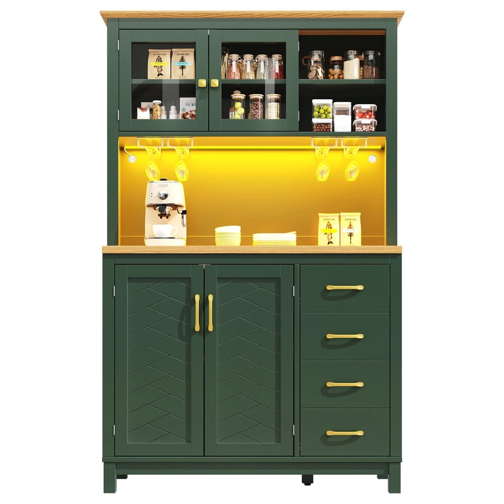 Credenza Buffet con LED ¨C Xylo ¨C Verde/Nero/Bianco, 4 Ante, 105.5x40x180cm
