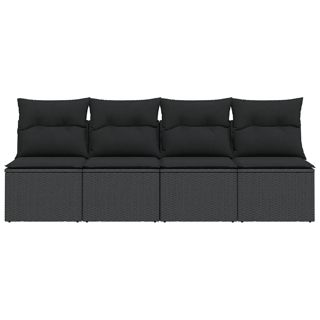 Divano da giardino con cuscini 4 posti nero in polyrattan