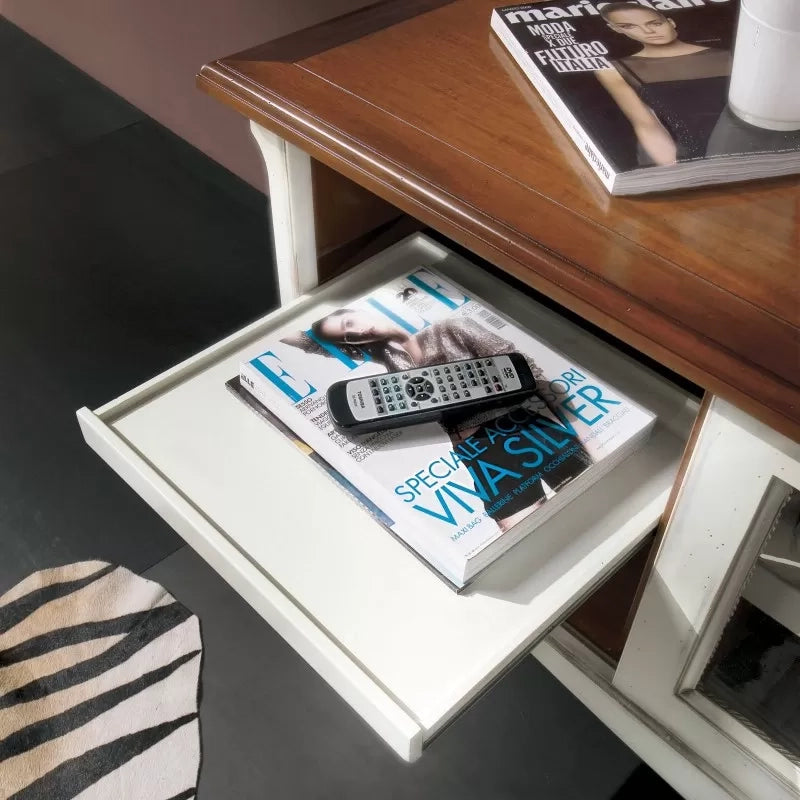 Porta tv 2 porte scorrevoli shabby legno bianco consumato 146x50x65 - Mobili 2G