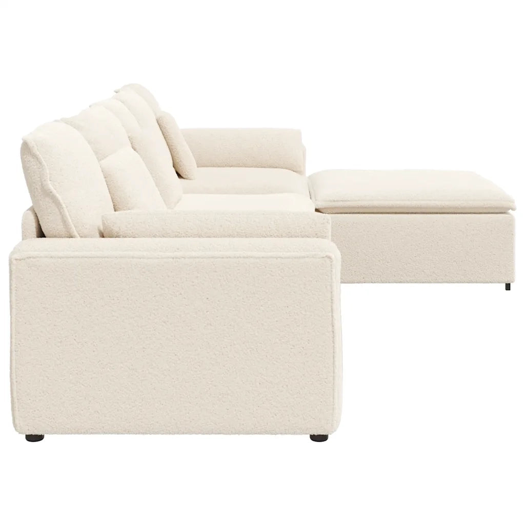 Divano Modulare con Poggiapiedi e Cuscini Crema 3321085