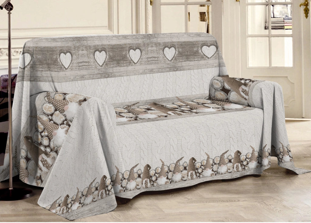 Telo Arredo Linea Pensieri Delicati In 100% Cotone Disegno Gnomi Colore Beige - Matrimoniale - Beige