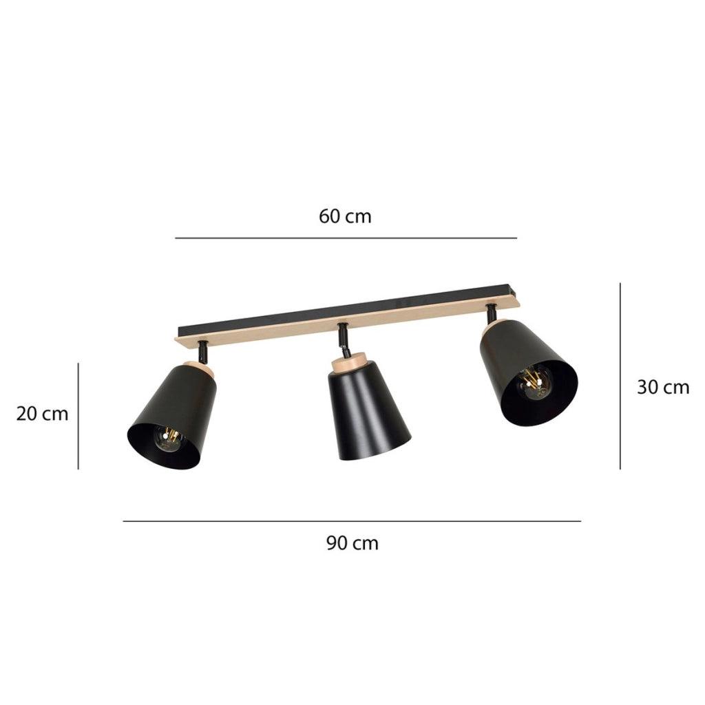 Faretto a soffitto ATLAS in acciaio nero opaco e legno