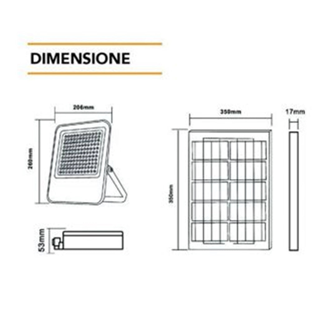 Trade Shop - Faro Led Proiettore Da Esterno 180w Con Pannelo Solare Luce Fredda 7000k Sl-801-200-7000k -