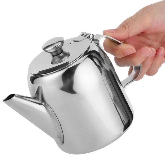 Teiera in Acciaio Inossidabile - Scarico Corto - Sostenibile e Pratico - Color Argento - Per Acqua Fredda - Ideale per Casa e Hotel - 500ml