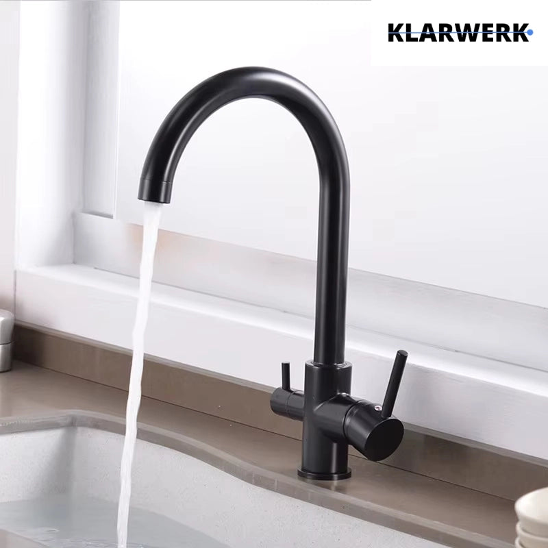 JULIE | Rubinetto per acqua potabile a 3 vienero opaco|da cucina ad osmosi in acciaio inossidabile  miscelatore: ruotabile a 360°|Filtra 3 connessioni