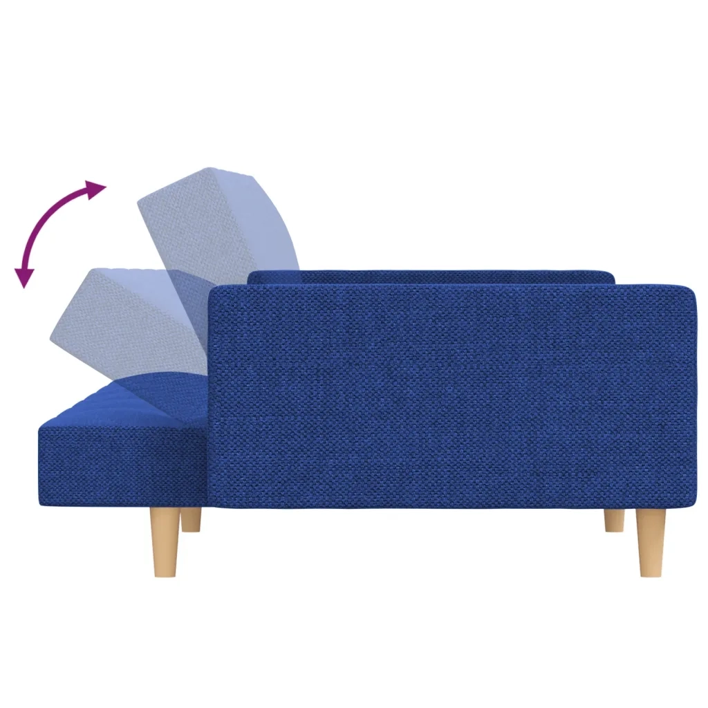 Divano Letto a 2 Posti con 2 Cuscini Blu in Tessuto 375803