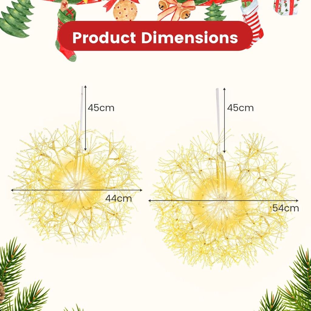 Decorazioni Natalizie, Set di 2 Luci Natalizie, con 1488 Luci LED Bianche Calde, Fuochi d'Artificio Sospesi, Materiale Impermeabile, Addobbi Natalizi per Esterno Interno per Casa, Giardino