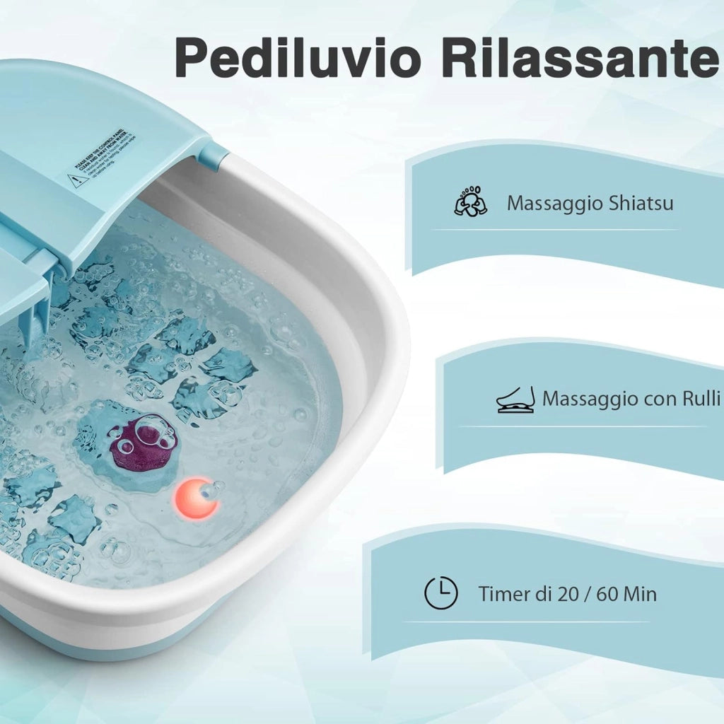 Pediluvio Massaggiatore Piedi Elettrico, Pediluvio Idromassaggio Plantare Pieghevole con Telecomando, 3 Temperature Regolabili, Timer, Fino al 45 (blu)