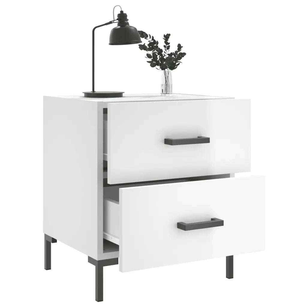 Comodini 2 pz-Set di 2 Tavolino da notte Bianco Lucido 40x35x47,5 cm in Legno Multistrato 669465