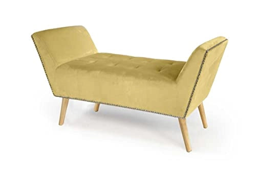 PANCA IN VELLUTO CON GAMBE LEGNO 117 X 40 X 60 CM IN COLORE SENAPE