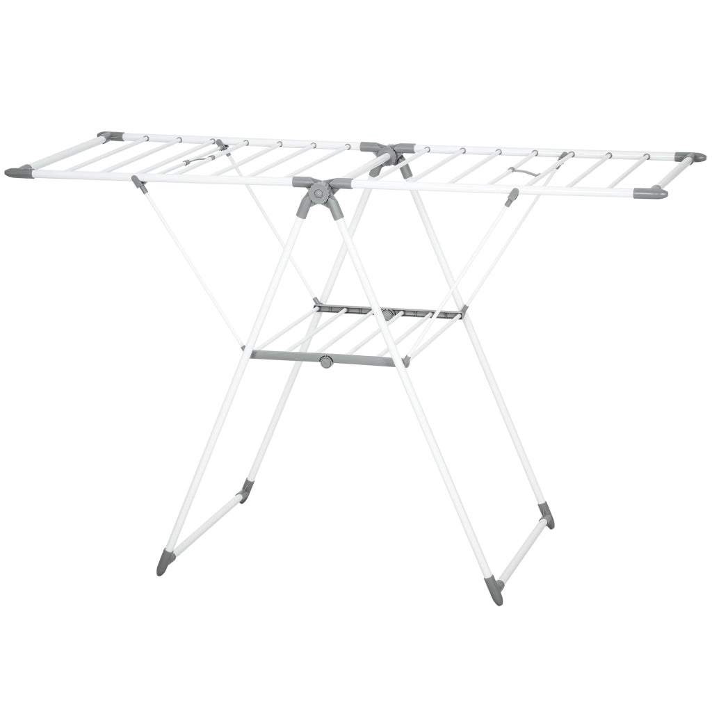 Stendibiancheria a 2 Livelli Regolabile su 4 Altezze. in Metallo e Plastica. 156.5x61.5x97 cm. Bianco
