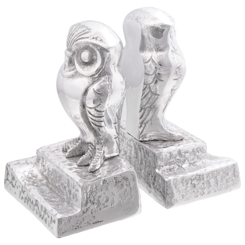 Fermalibri 2 pz Argento 12x9x19 cm Alluminio Gufo