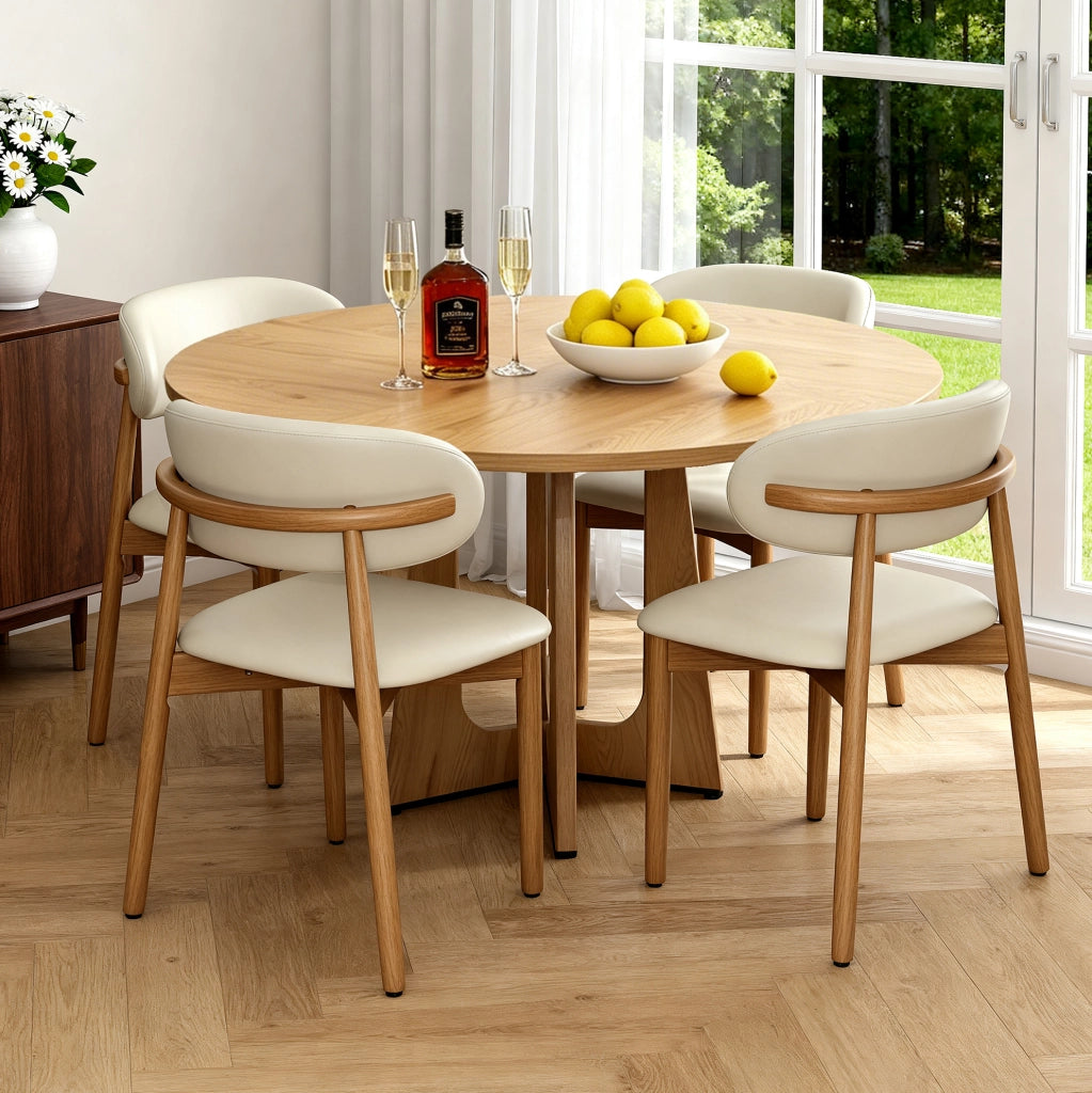 Set tavolo da pranzo rotondo ?120 cm con 4 sedie; MDF effetto rovere e legno di quercia