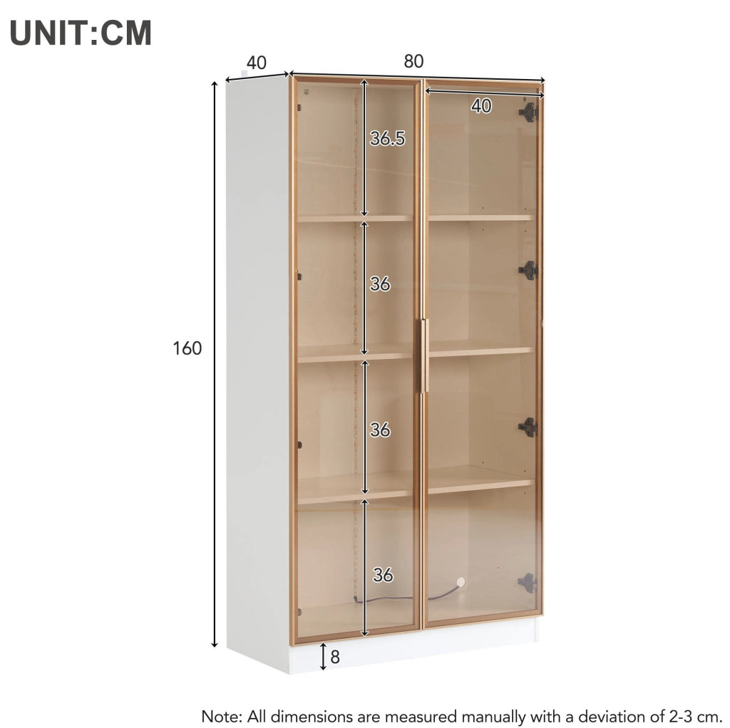 Vetrina 80x40x160 cm con LED e ripiani regolabili in truciolare bianco