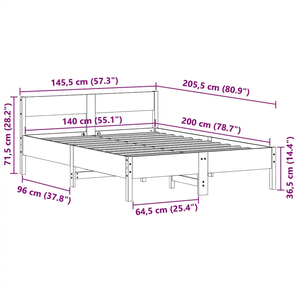 Giroletto senza Materasso-Struttura Letto Marrone Cera 140x200cm Massello Pino 707255