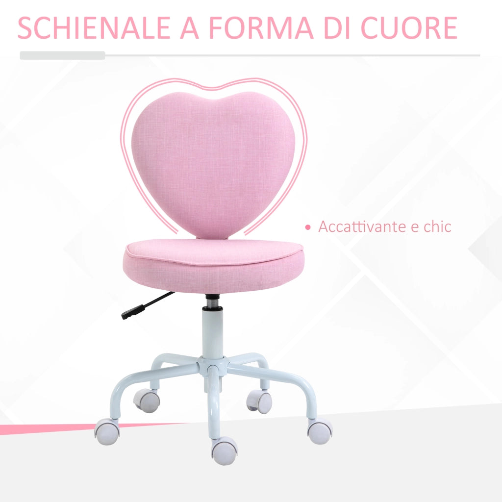 EasyComfort Sedia per Scrivania a Forma di Cuore con 5 Rotelle e Altezza Regolabile in Tessuto Rosa, 42x50x79-89cm