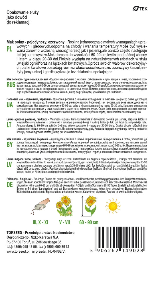 Papavero campestre - Papaver rhoeas singolo rosso 0,5 g