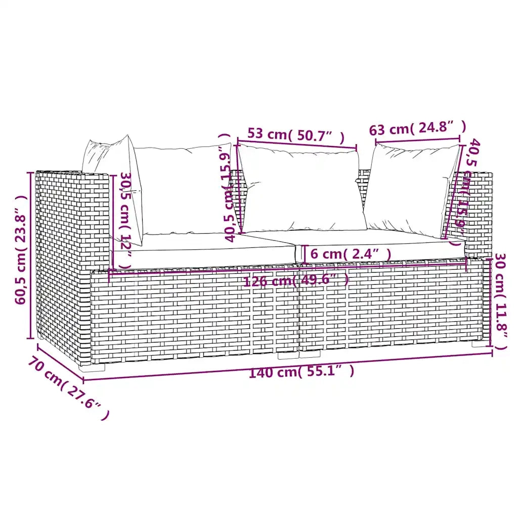 Salotto da Giardino-Set Divani da Giardino 3 pz con Cuscini in Polyrattan Nero 414544