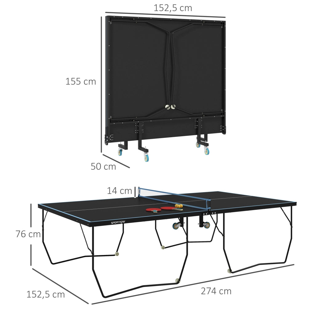 Tavolo da ping pong pieghevole ¨C zephmum ¨C MDF, telaio in acciaio, nero, 274x152.5x76 cm