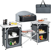Cucina Portatile Cucina per Esterno Tavolo da Campeggio Pieghevole, Tavolo per Griglia in Alluminio, con Contenitori, per Festa Griglia e Campeggio (Grigio)
