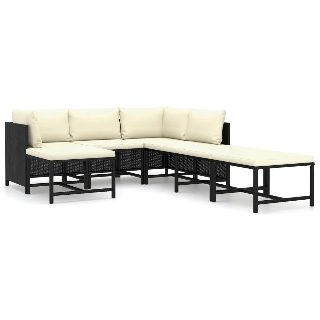 Set Divani da Giardino 7 pz con Cuscini in Polyrattan Nero cod mxl 40494
