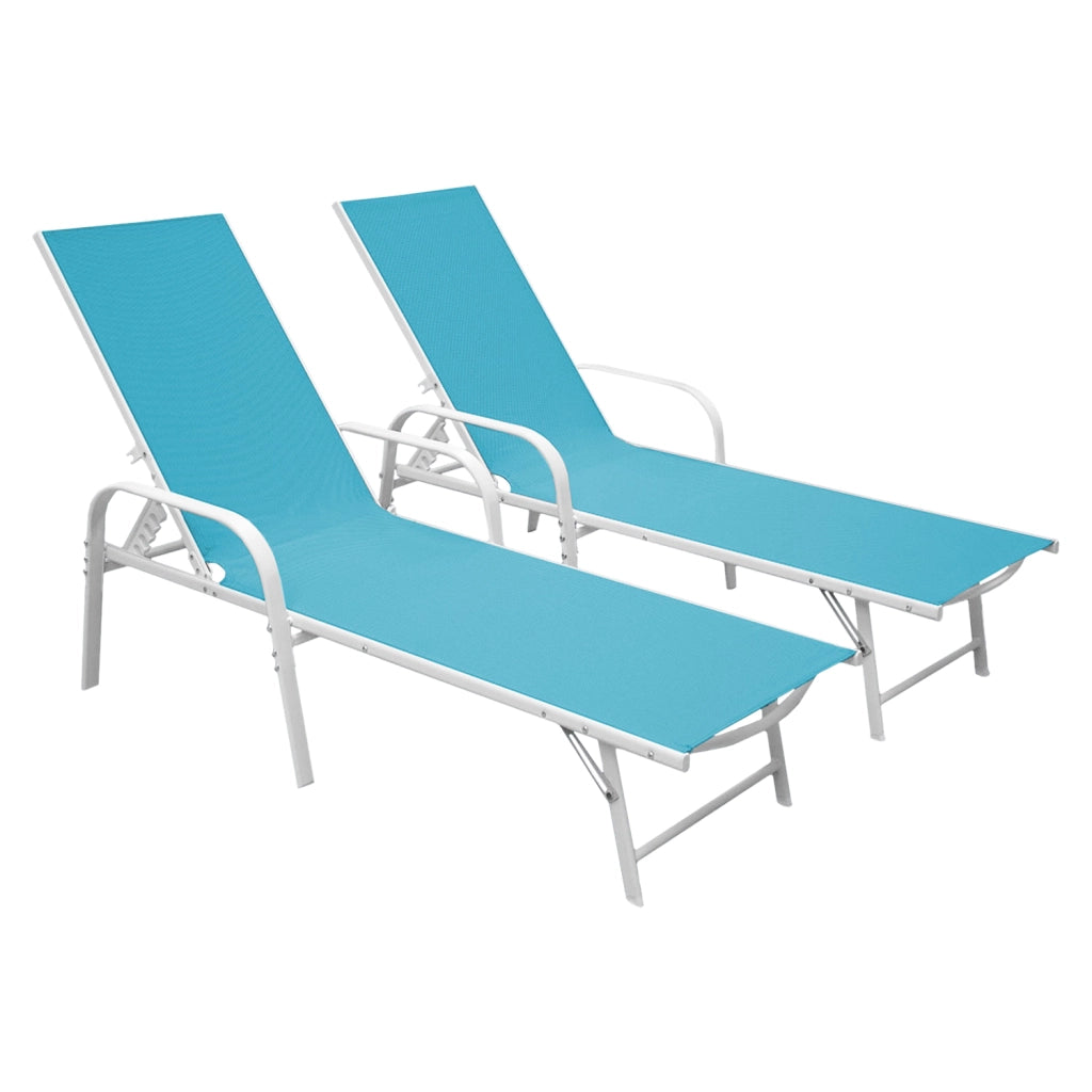Set di 2 lettini SARDINIA in textilene blu - struttura bianca