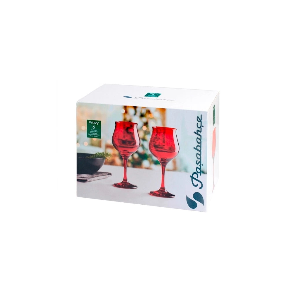 6 Calici vetro wavy rosso cl 37
